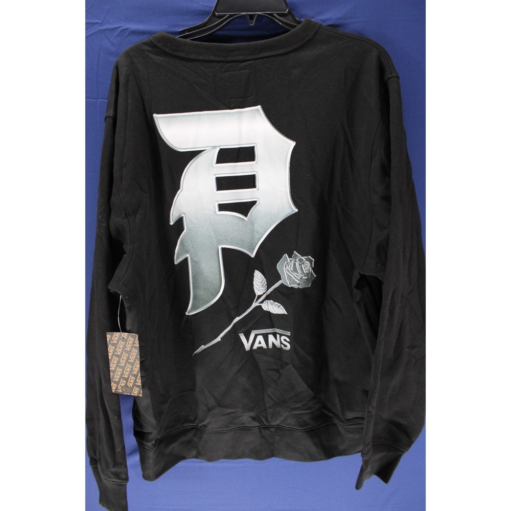 NWOT Vans Premature Sweatshirt Black Rose Medium Cotton Polyester Large Stain